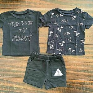 Tiny Tribe Black Shorts and T-Shirts Bundle